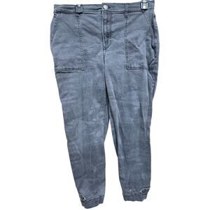 Express Cropped Straight Pants Women 10 Gray Camo High Rise Stretch Cotton Blend